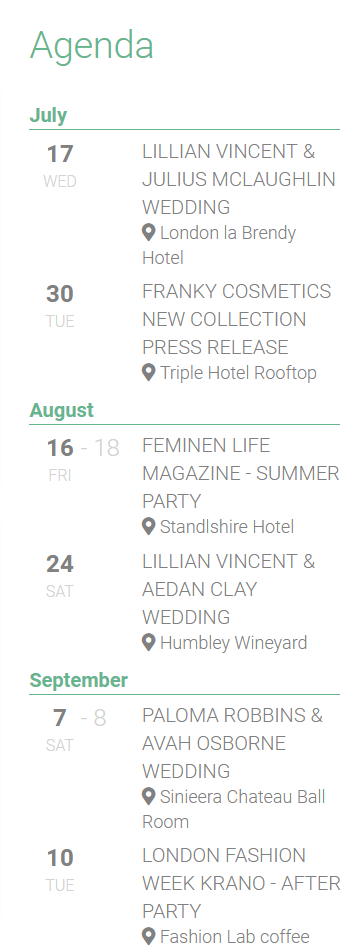 Proposal and other client documents in one location with the event calendar.